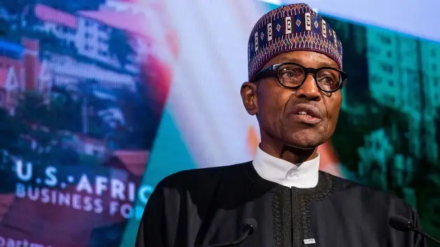 Muhammadu Buhari, nigerijský prezident, promlouvá během americko-afrického obchodního fóra v New Yorku