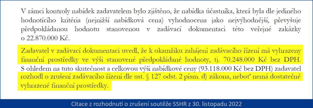 Citace z rozhodnutí o zrušeni soutěže SSHR z 30. listopadu